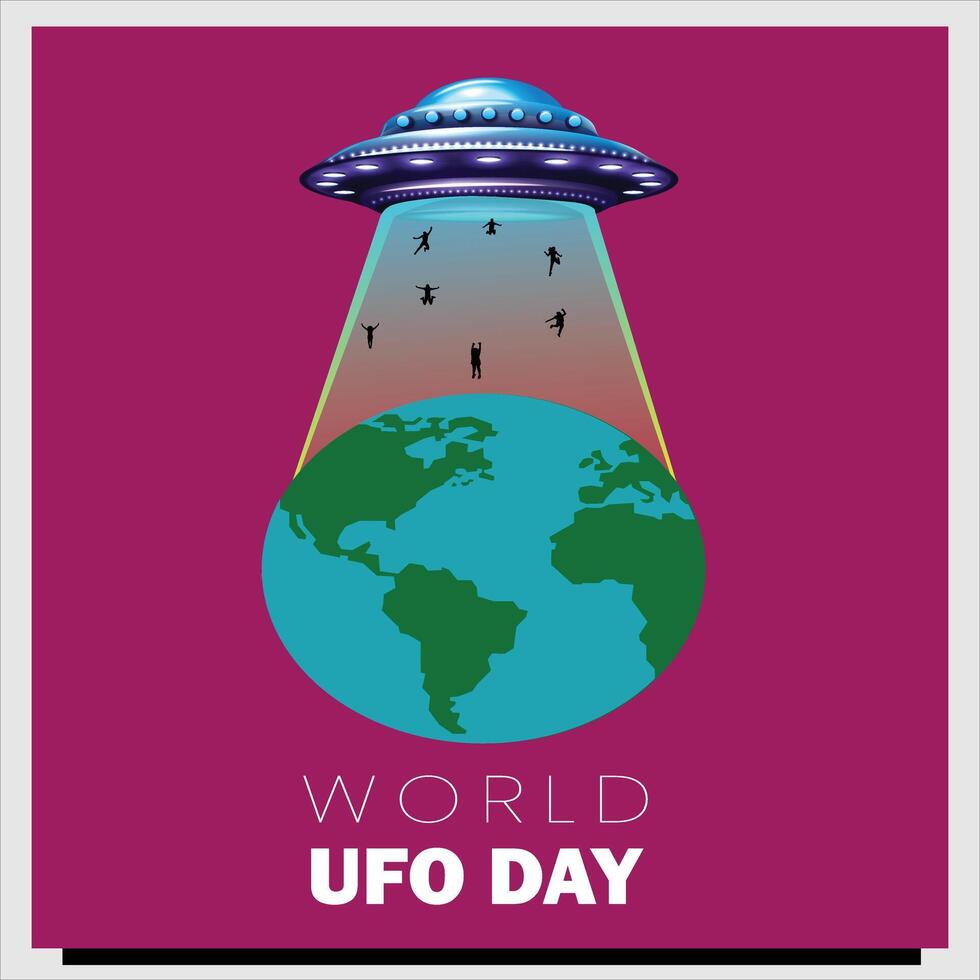 World UFO Day concept with Aliens Abducting Humans from Earth illustration poster design vector