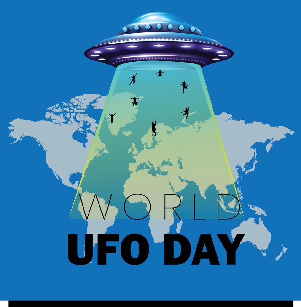 World UFO Day concept with Aliens Abducting Humans from Earth illustration design vector