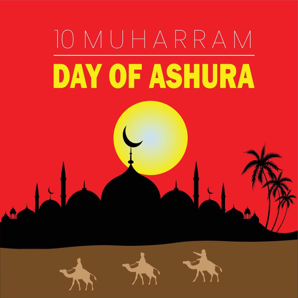 Day of Ashura celebration with mosque and crescent moon for Happy islamic new year vector
