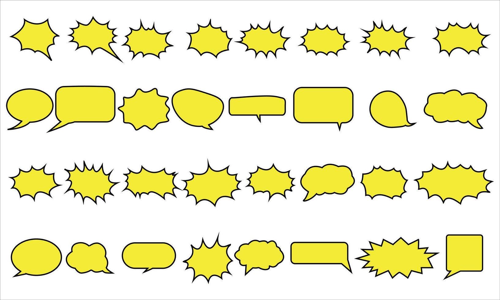 Yellow Comic Speech and Thought Bubble Set . Pop Art Dialogue, Caption, and Exclamation Elements vector