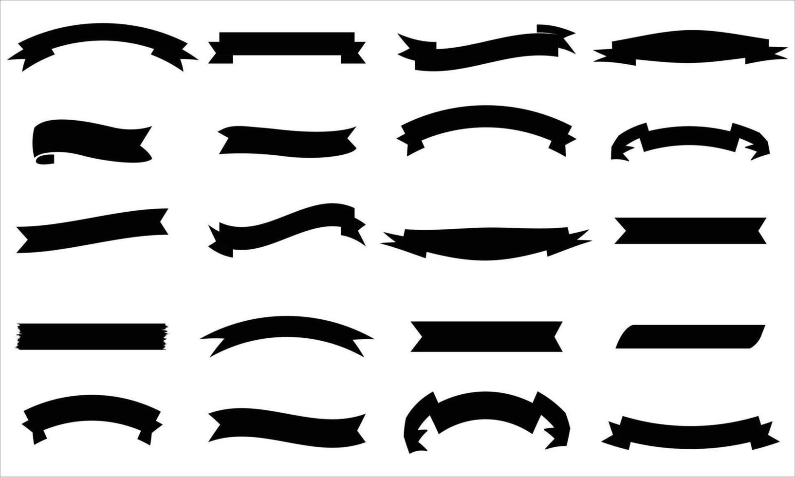 Set of Black Ribbon Banner Silhouettes vector