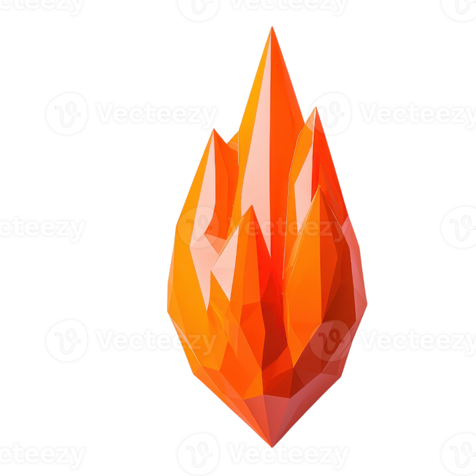 A vivid, geometric representation of a flame, showcasing bright orange and yellow hues with sharp, angular edges. png