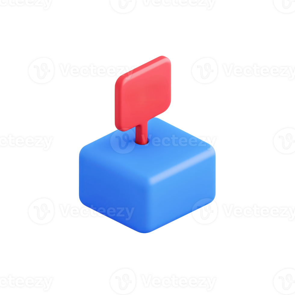 A blue block with a red flag on a stick, resembling a marker or signal. png