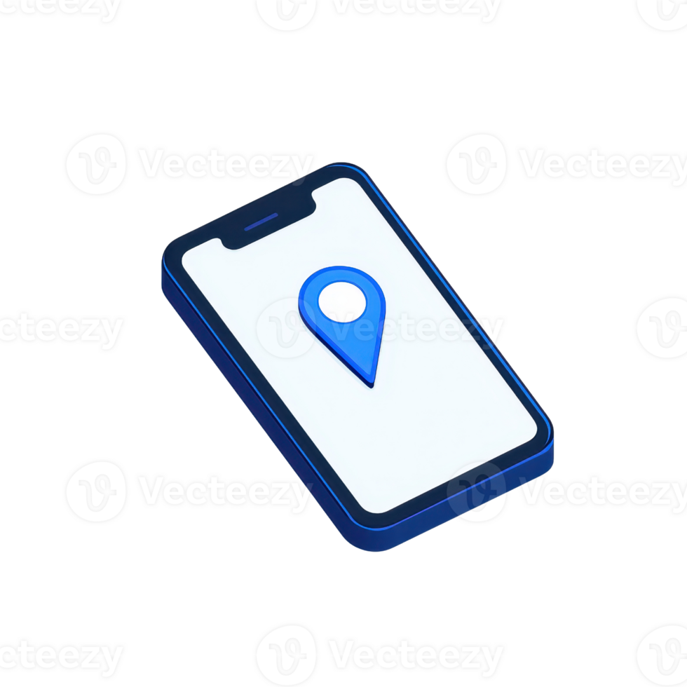 A smartphone displaying a location marker icon on its screen. png