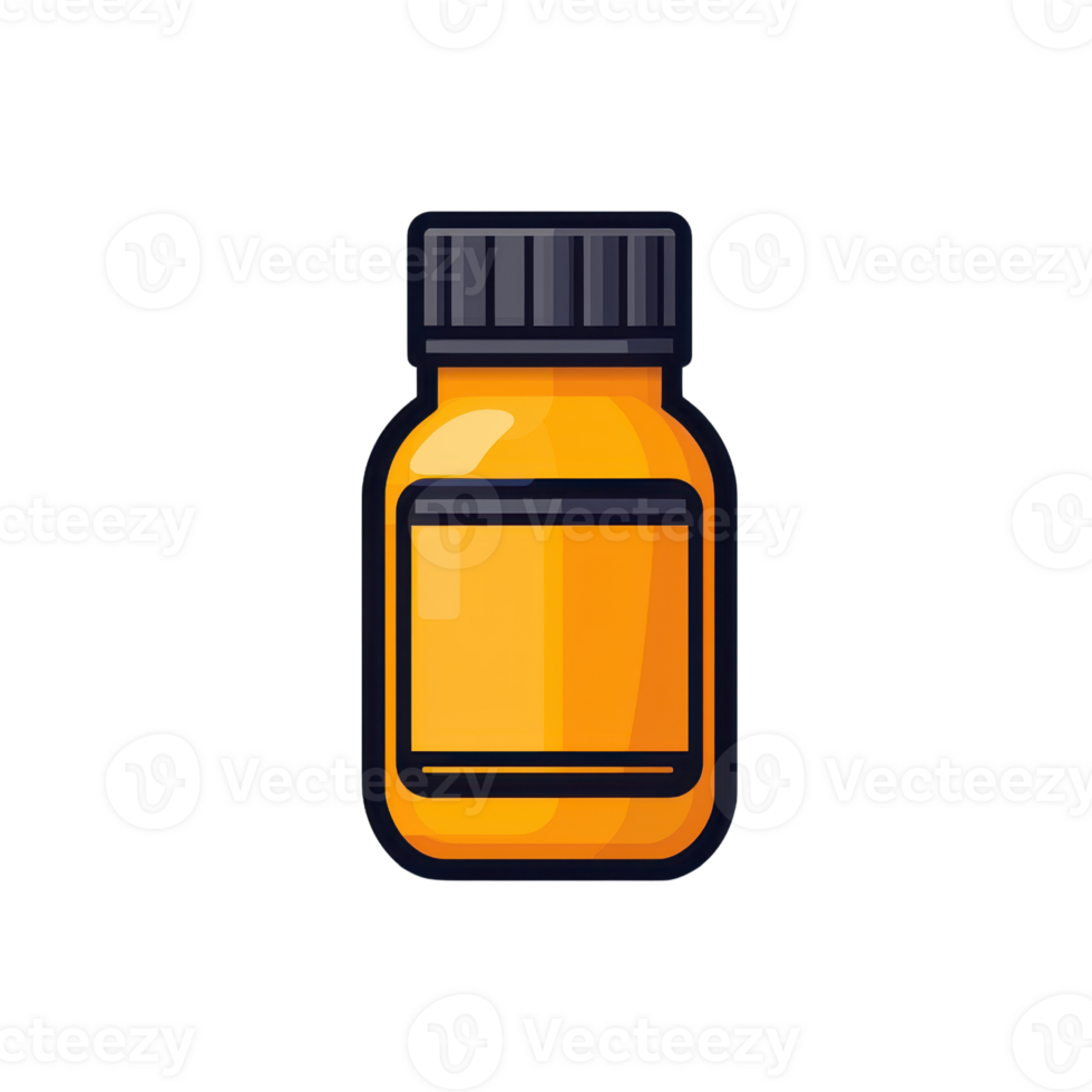 A bright orange bottle with a black cap, featuring a simple design and an empty label area for customization or branding. png