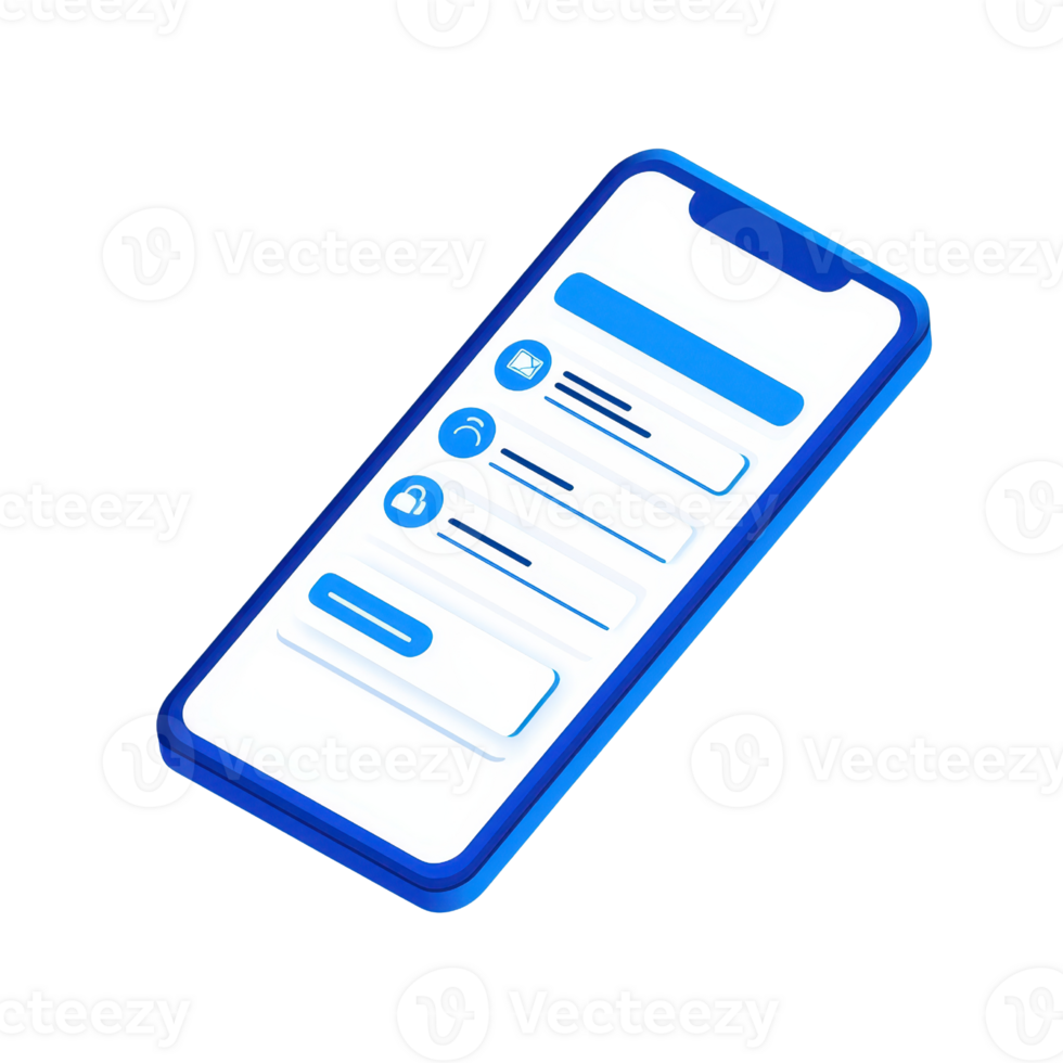 A sleek smartphone displaying a user interface with icons and text, showcasing features like messages or notifications. png