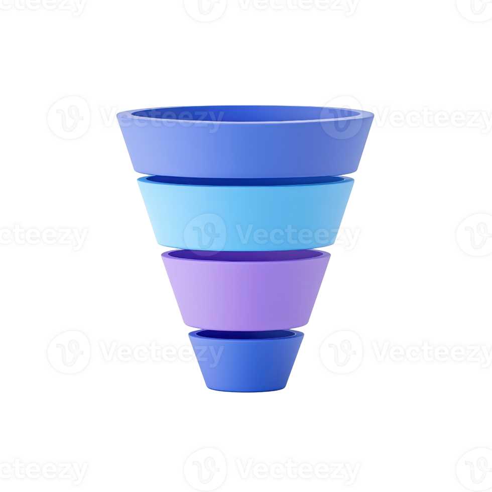 A stacked arrangement of colorful, conical shapes in varying shades of blue and purple. png