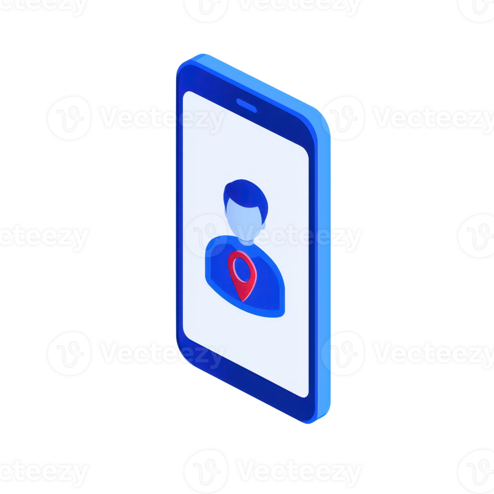 A smartphone displaying a user profile with a location marker, illustrating digital identity and geolocation features. png