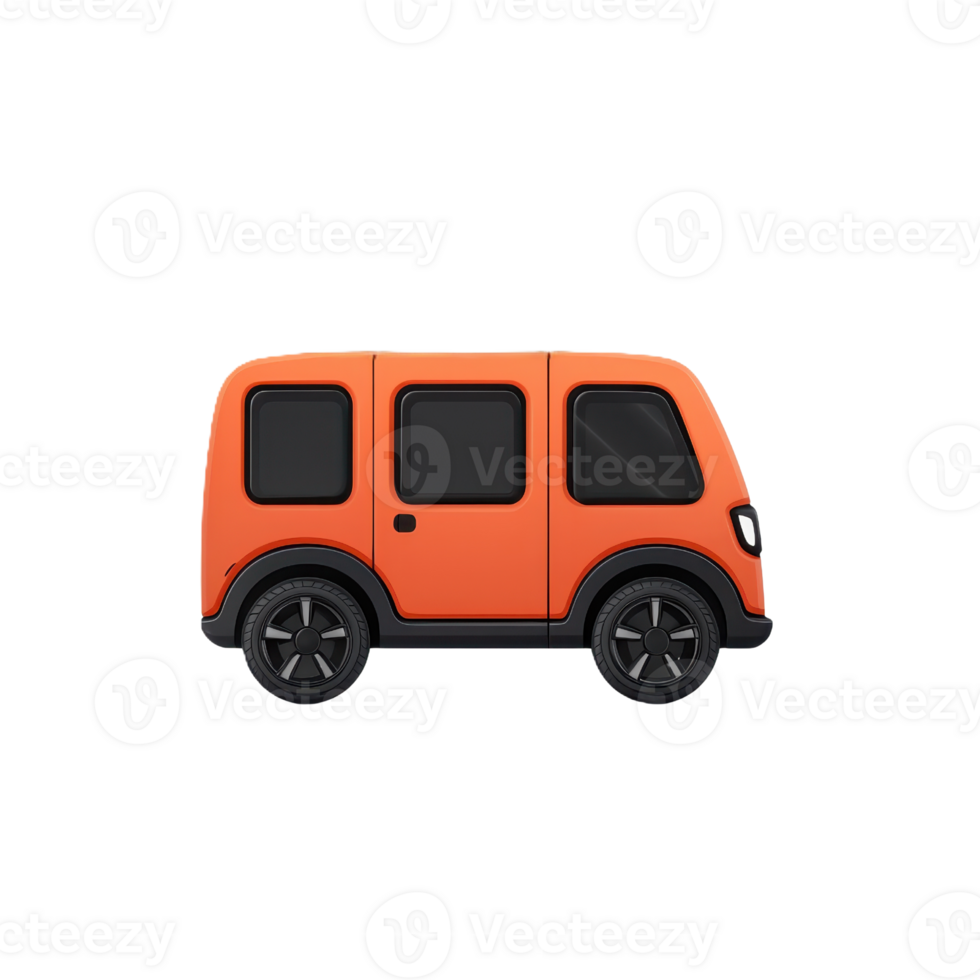 A bright orange minivan with black wheels and windows, designed in a fun, cartoonish style. png