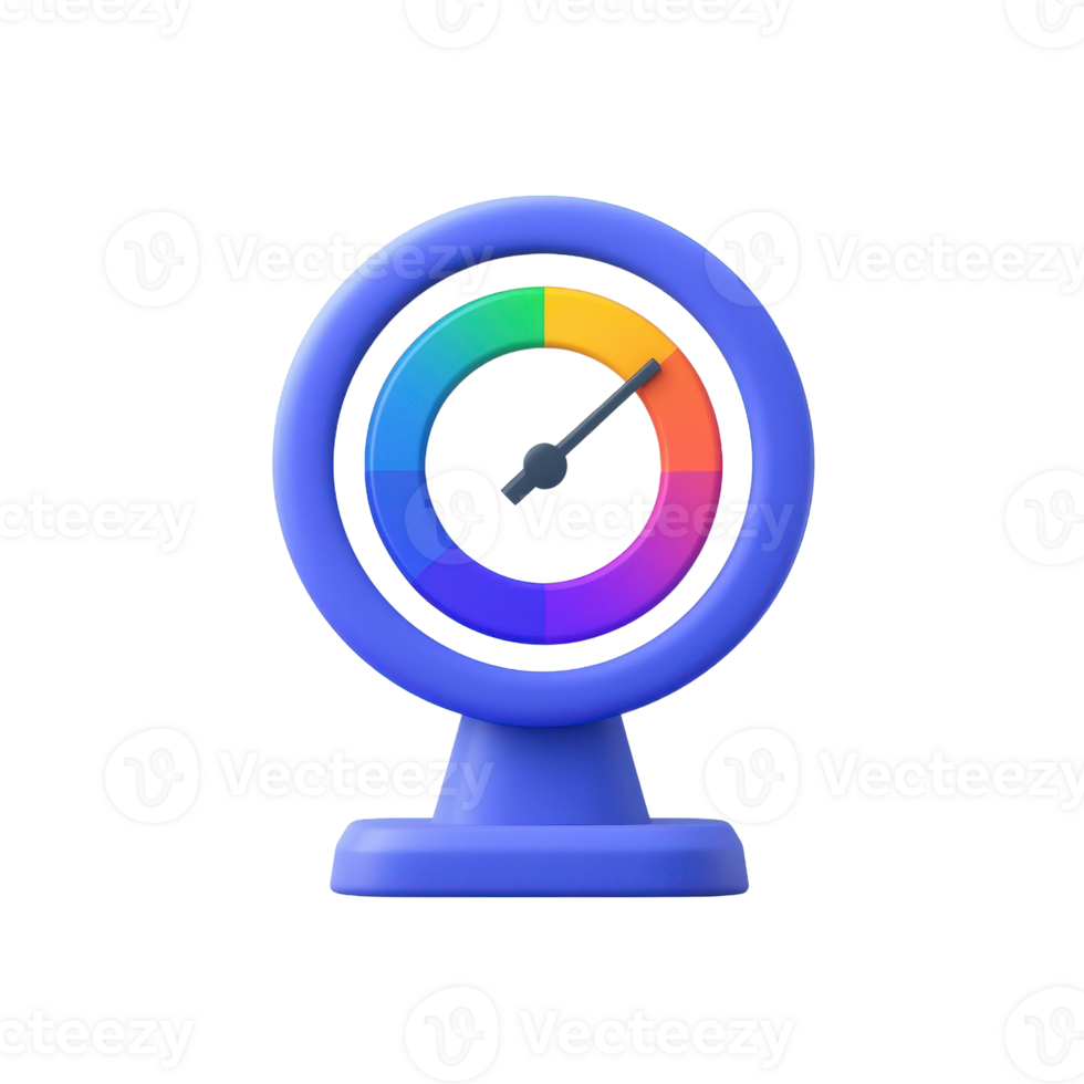 A colorful gauge with a circular design, featuring a needle and a vibrant spectrum of colors, indicating measurement or levels. png