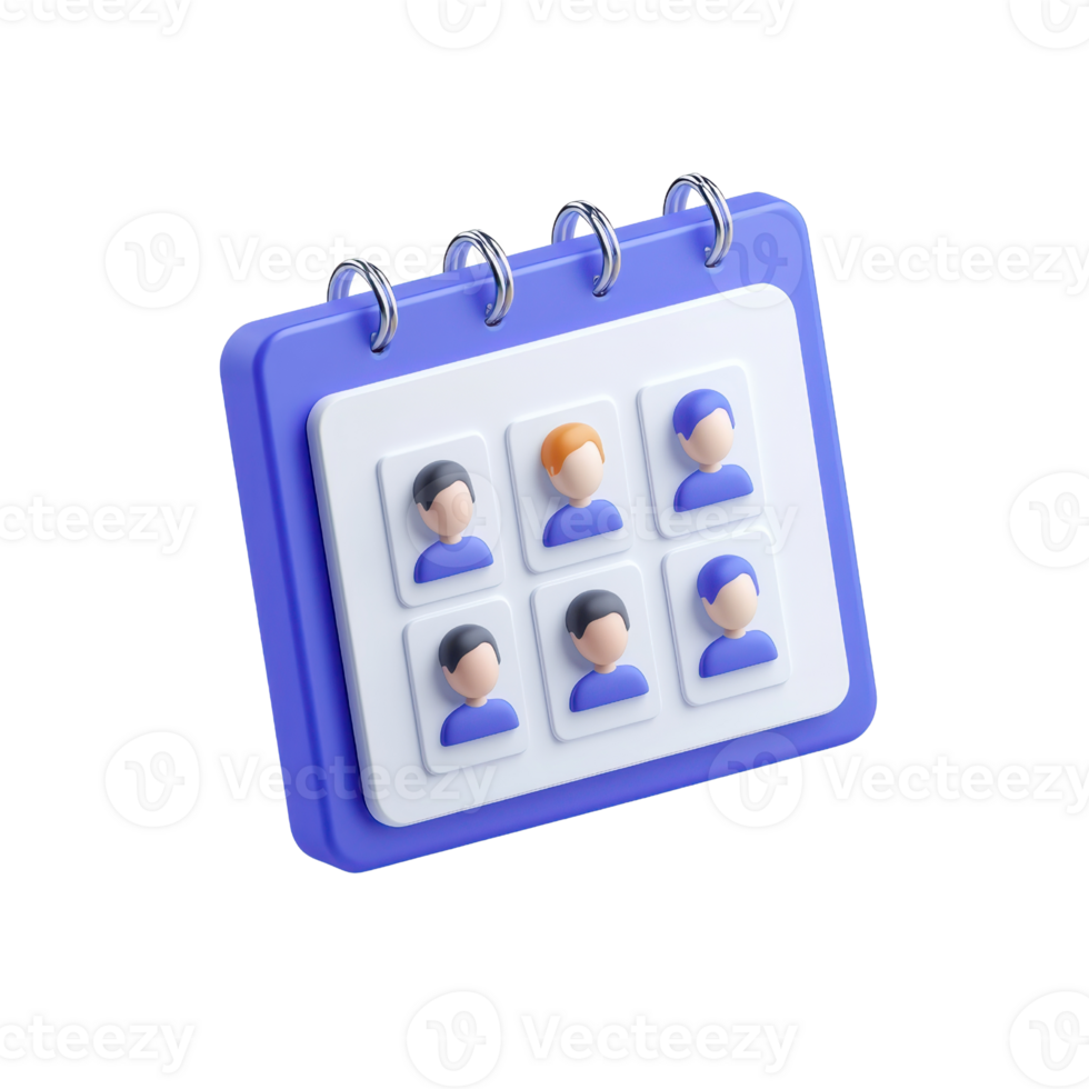 A colorful calendar with six user icons, showcasing a grid layout for easy identification and organization of contacts or appointments. png