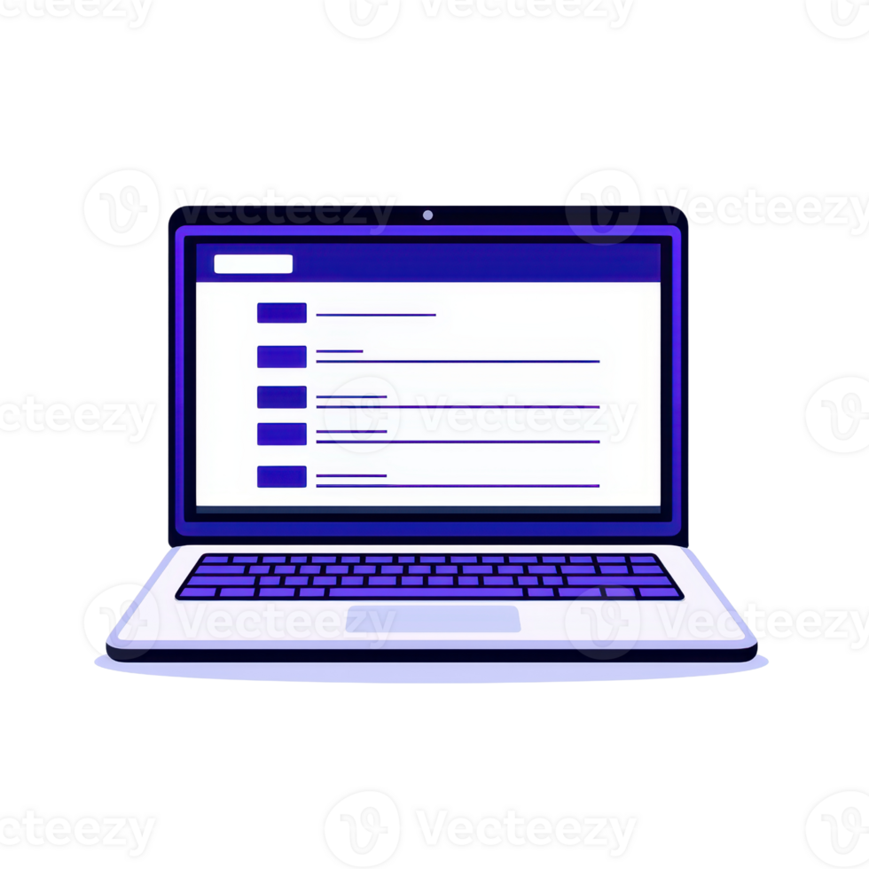 A sleek laptop displaying a user interface with a list of items on the screen. png