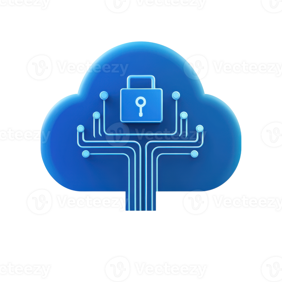 A blue cloud icon featuring a lock symbol, representing security and data protection in cloud computing. png