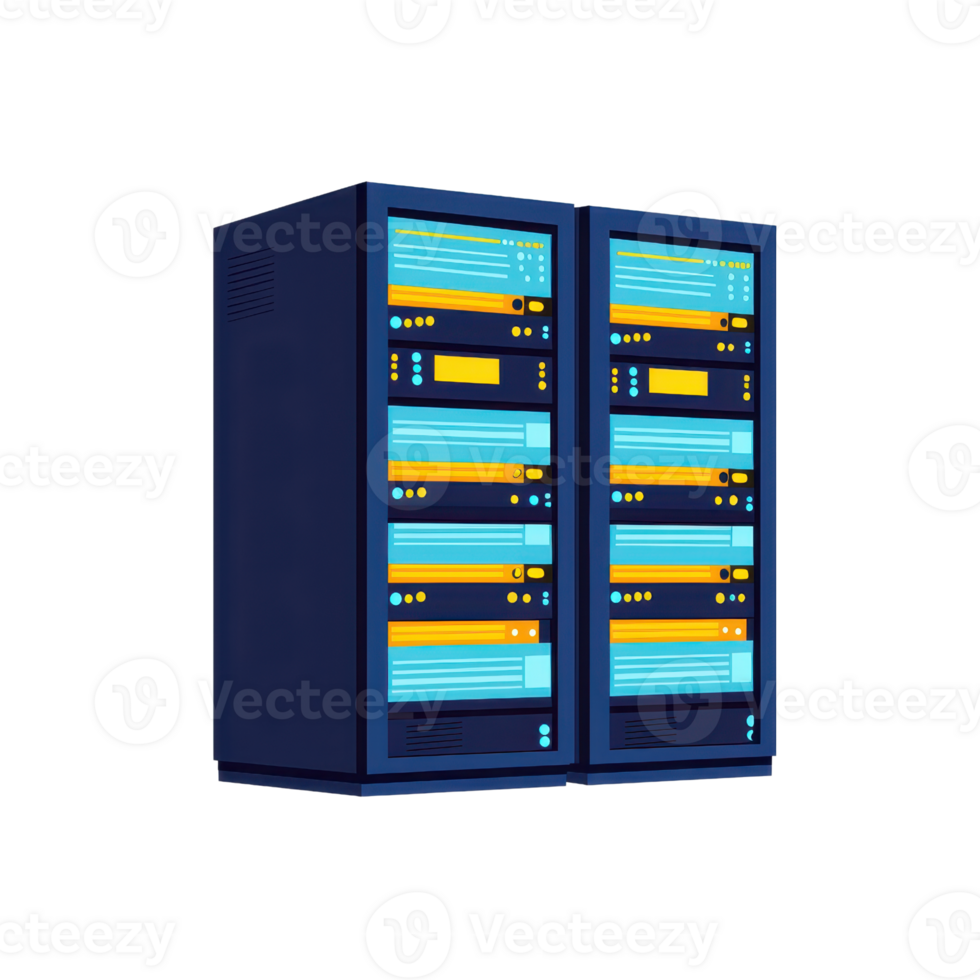 A modern server rack featuring multiple storage units with illuminated display panels and control buttons. png
