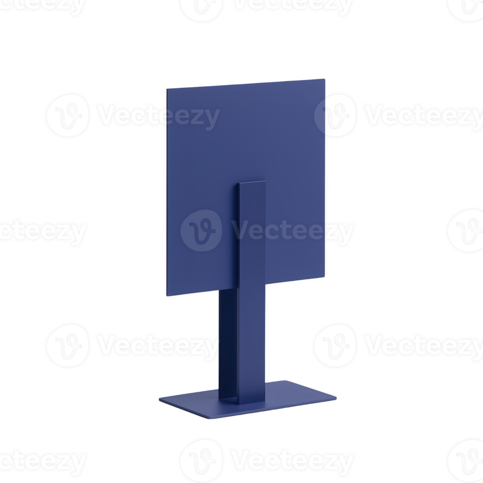 A sleek, modern blue metal sign stand with rectangular base and vertical support, perfect for displaying information in professional setting png