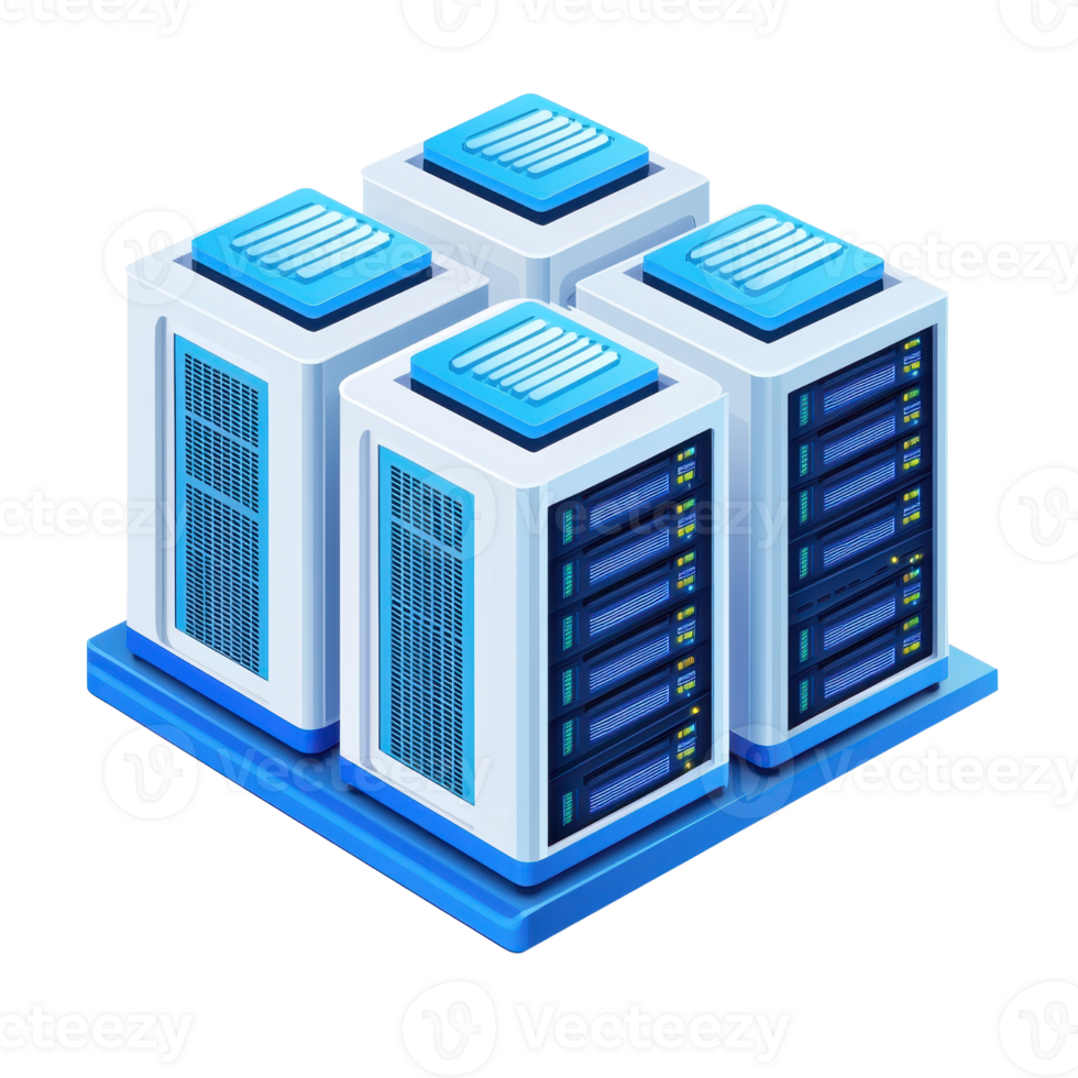 A cluster of server racks featuring blue accents and multiple storage units designed for data management and processing. png