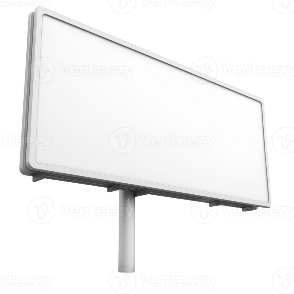 A large, blank white billboard stands on single pole, ready for advertising. minimalist design and clean surface make it ideal for displaying various promotional content png