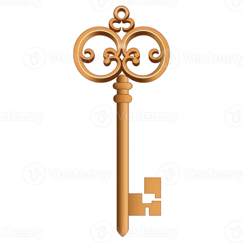 An ornate, vintage style golden key with intricate scrollwork design, symbolizing mystery and elegance. key detailed craftsmanship evokes sense of history and charm png