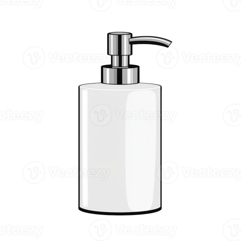 A sleek, minimalist white pump bottle with silver dispenser, ideal for dispensing liquid soap or lotion, stands against plain background. design is modern and functional png
