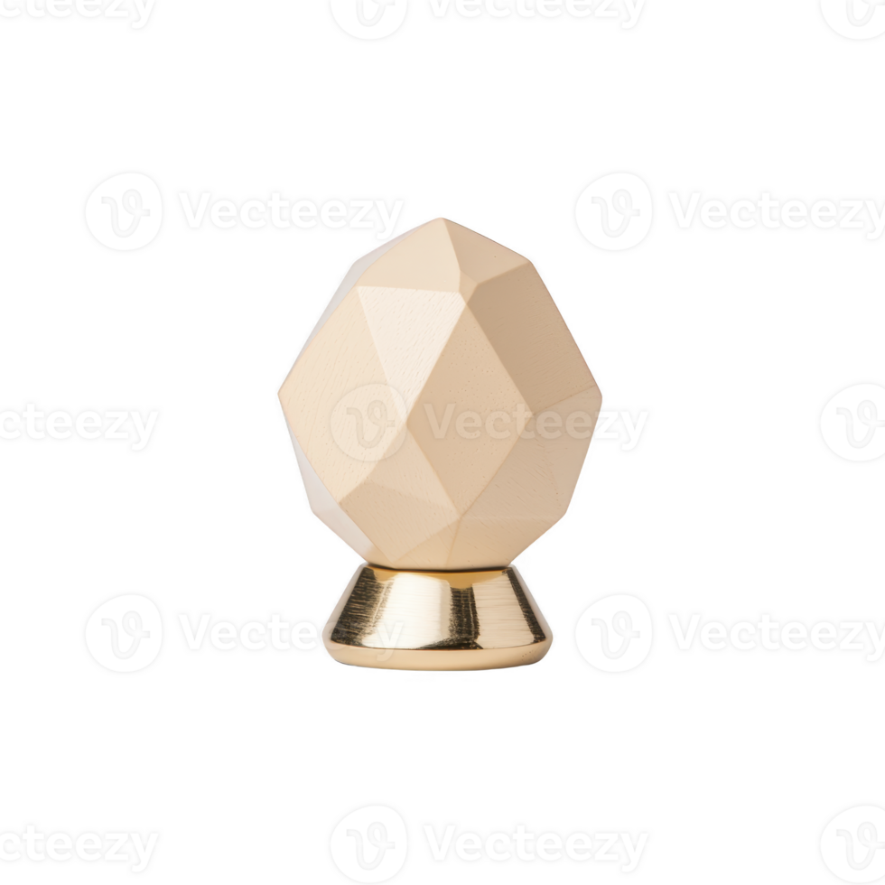 A geometric, faceted, peach colored object with metallic base, resembling modern decorative piece, stands against plain background. Its angular design adds contemporary touch png