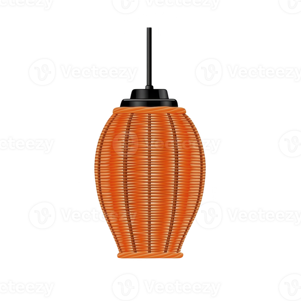 A vibrant orange, woven pendant light with modern design, featuring black cord and fixture. lamp unique texture and color add stylish touch to any interior space png