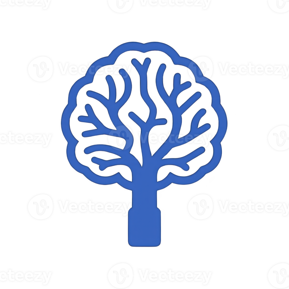 A This features blue tree icon with stylized, branching design resembling brain, symbolizing growth and knowledge. simple, bold design stands out against transparency background png