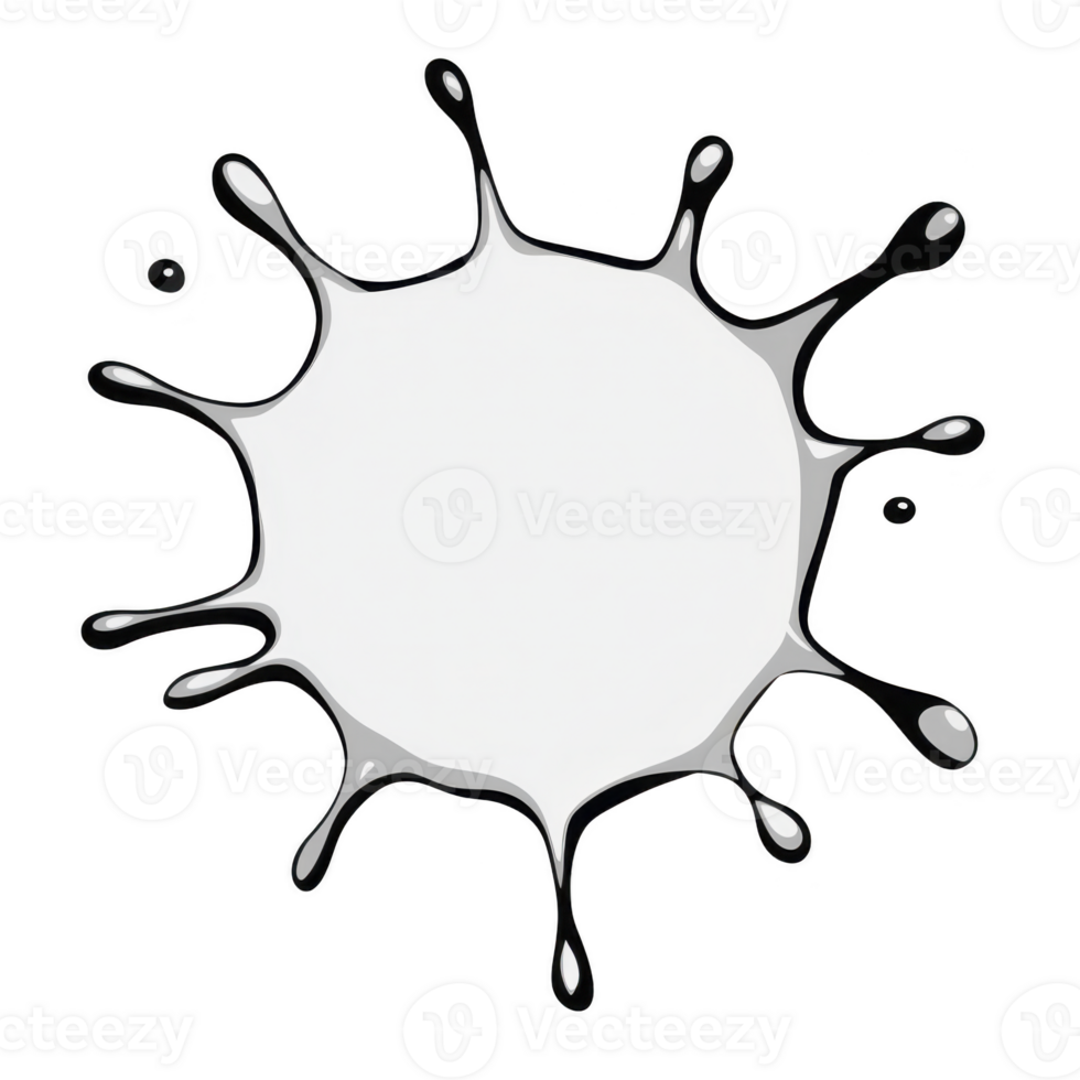 A white paint splash with smooth edges and dynamic droplets creates striking visual effect against transparent background. splash is symmetrical and artistic png