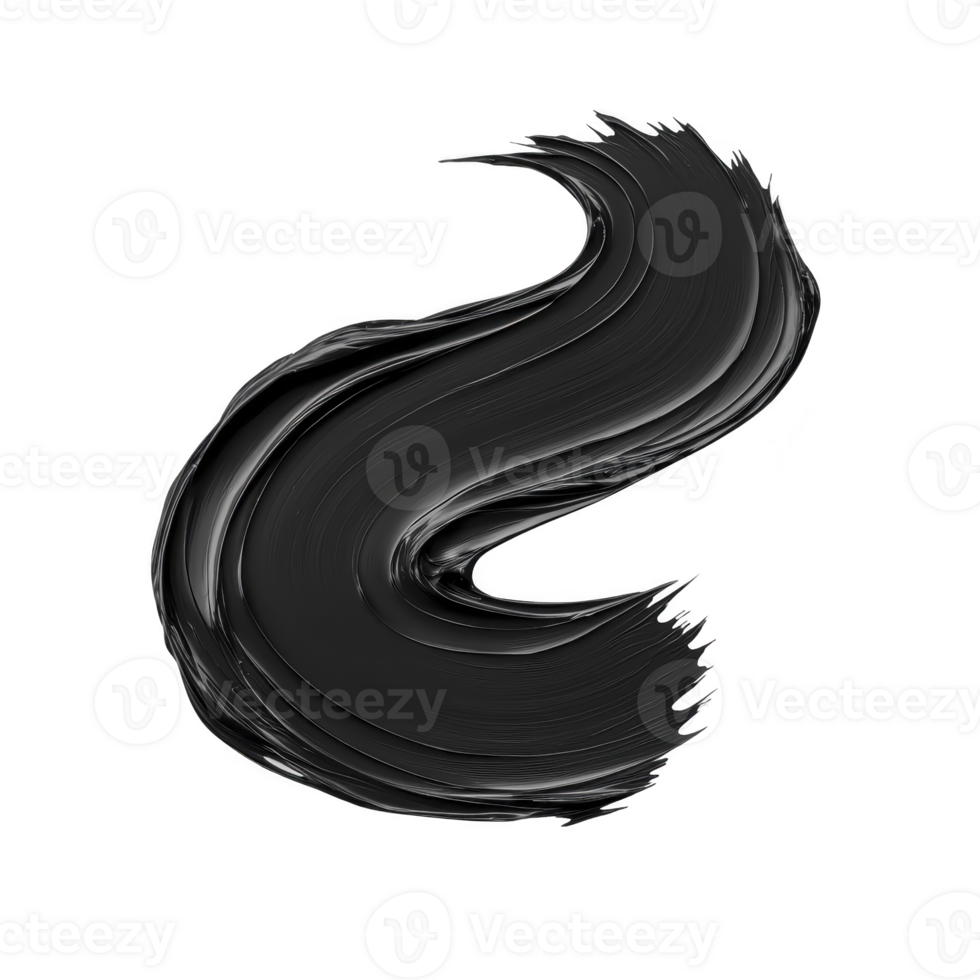 A dynamic black brushstroke with curved, flowing shape on transparent background, conveying sense of movement and artistic expression png