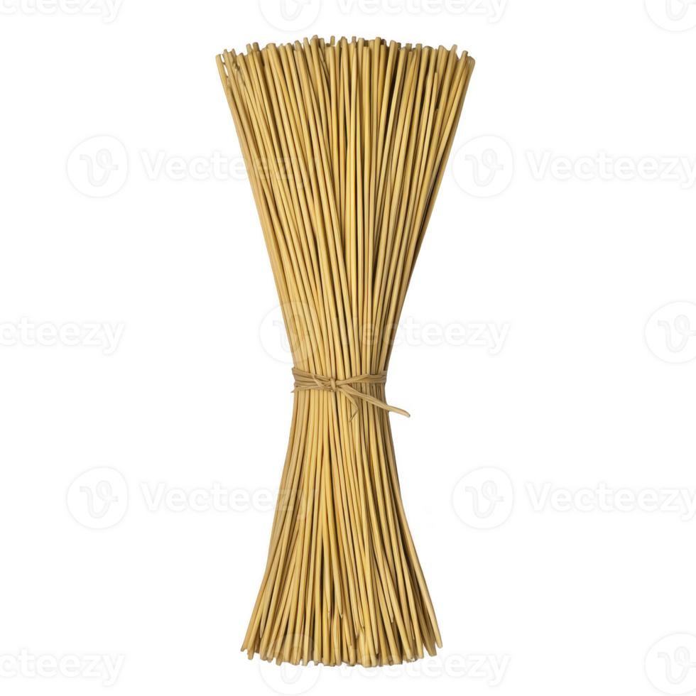 A bundle of uncooked spaghetti tied together, showcasing its long, thin shape and golden color, perfect for Italian cuisine and pasta dishes png