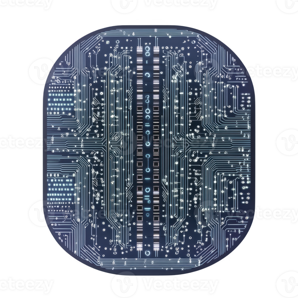 A detailed circuit board design with intricate patterns and glowing lines, representing advanced technology and innovation. blue and white color scheme adds futuristic feel png