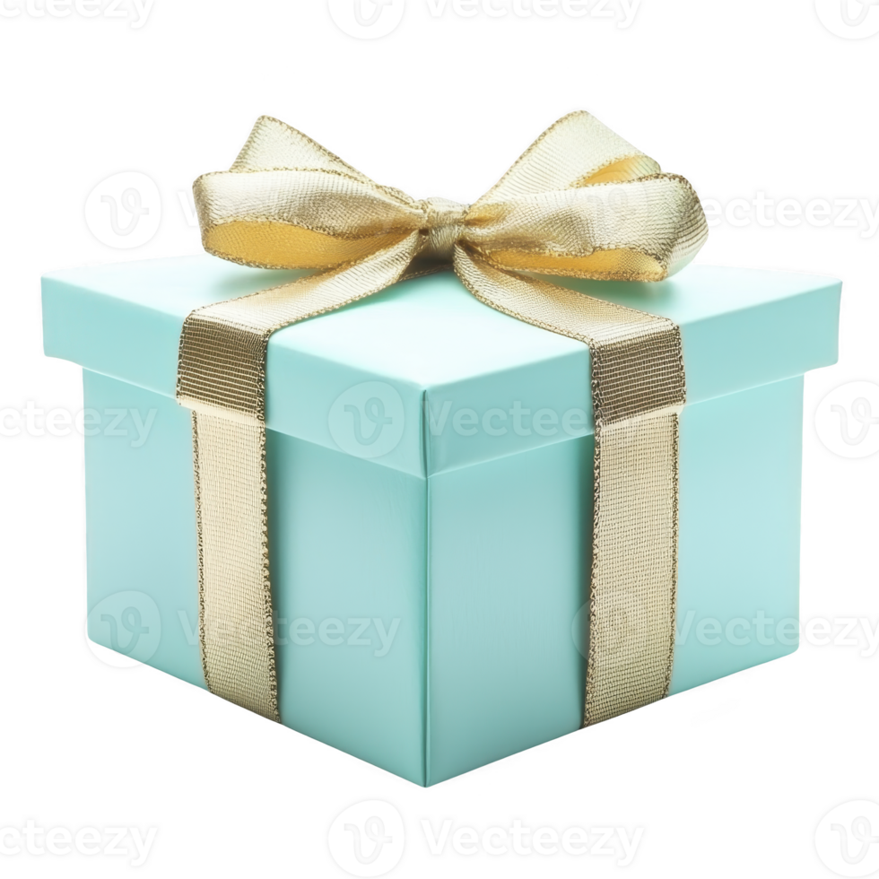 A beautifully wrapped turquoise gift box with shimmering gold ribbon exudes elegance and anticipation, perfect for special occasions and celebrations png