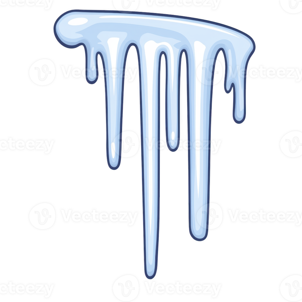 A cartoon icicle with glossy, blue appearance, featuring elongated, dripping shapes. design conveys sense of cold and winter png