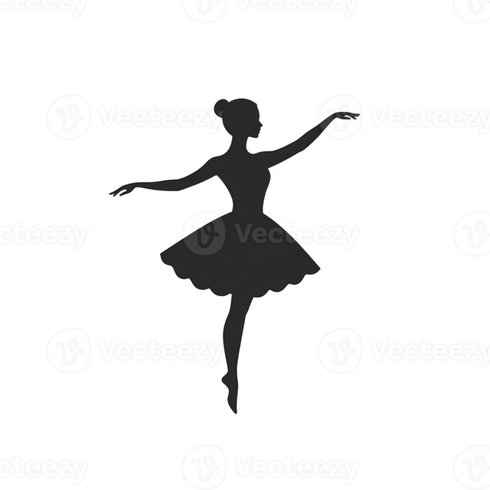A graceful silhouette of ballerina in tutu, poised elegantly on one foot with arms extended, captures essence of ballet beauty and precision png