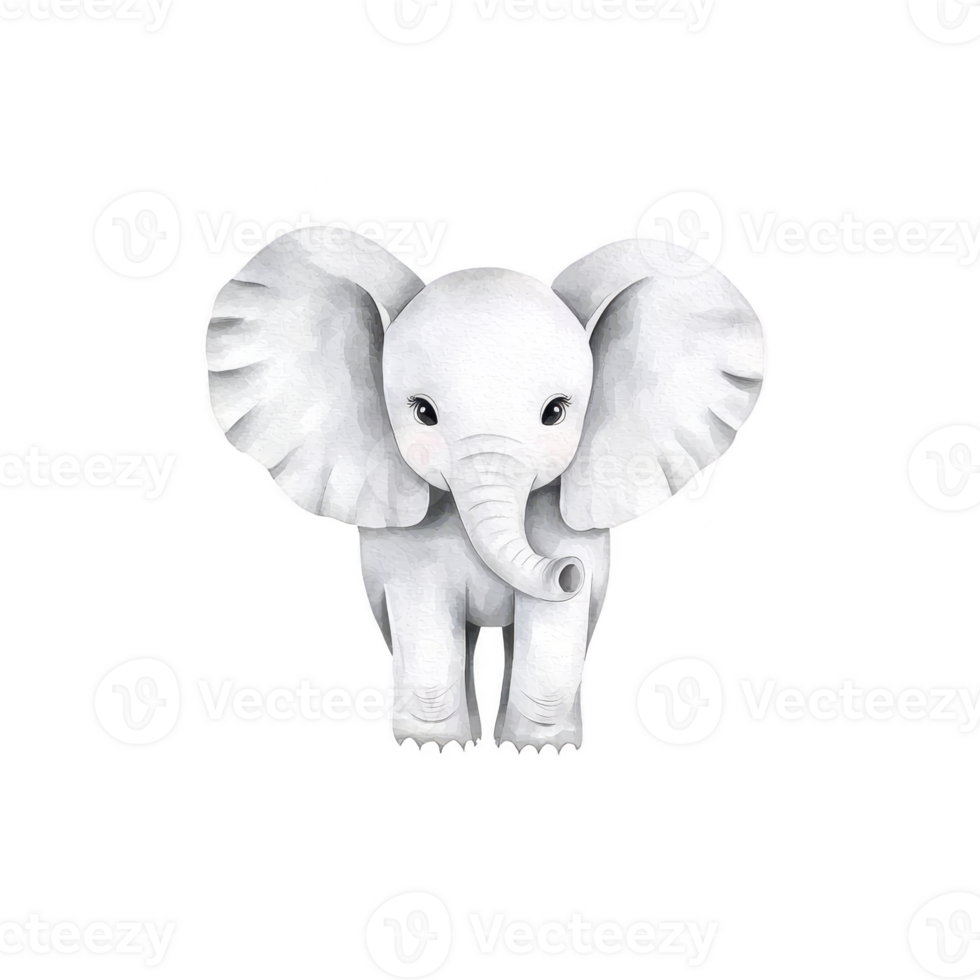 A cute baby elephant illustration with large ears and gentle expression, set against plain background. artwork captures charm and innocence of animal png