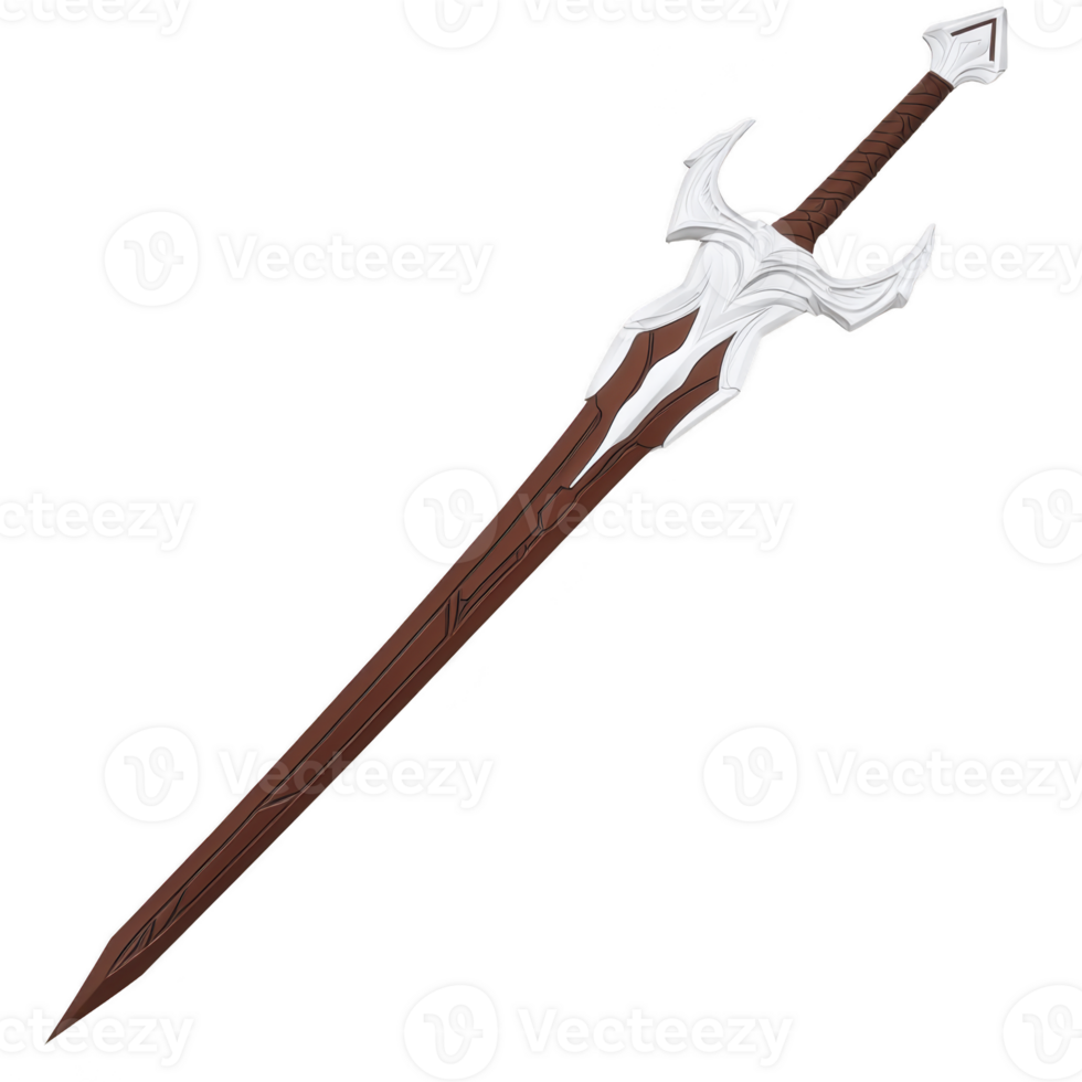 A fantasy sword with sleek, brown blade and ornate white hilt, designed for epic battles and heroic adventures. intricate details evoke sense of power and elegance png