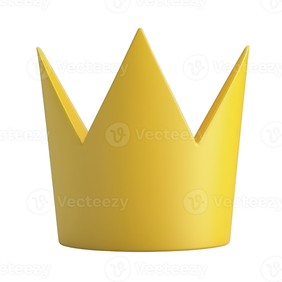 A bright yellow crown with simple, modern design stands out against plain background, symbolizing royalty and elegance. crown smooth surface and pointed tips add touch of sophistication png
