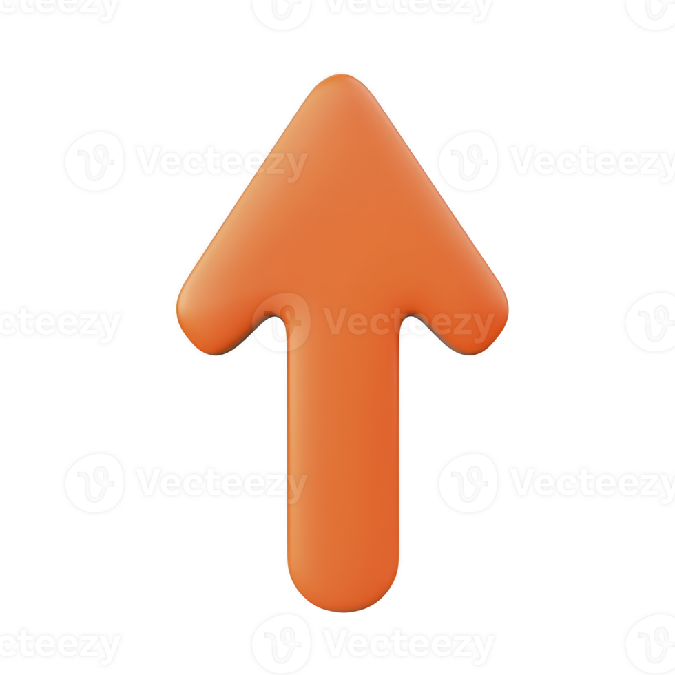 An orange 3D arrow pointing upwards, symbolizing direction or progress. arrow has smooth, rounded design, often used in digital interfaces to indicate upward movement or increase png