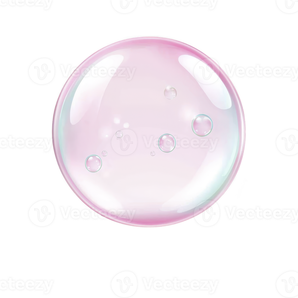A delicate, translucent pink soap bubble with glossy surface and smaller bubbles inside, floating against transparency background. bubble iridescent colors create dreamy effect png