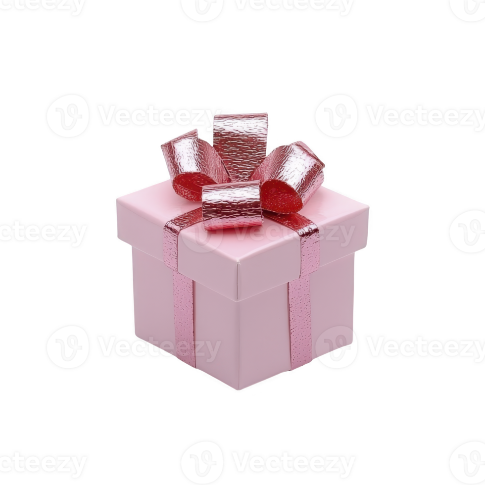 A small pink gift box with shiny metallic bow sits elegantly, perfect for special occasions like birthdays or anniversaries. box vibrant color and decorative ribbon add festive touch png