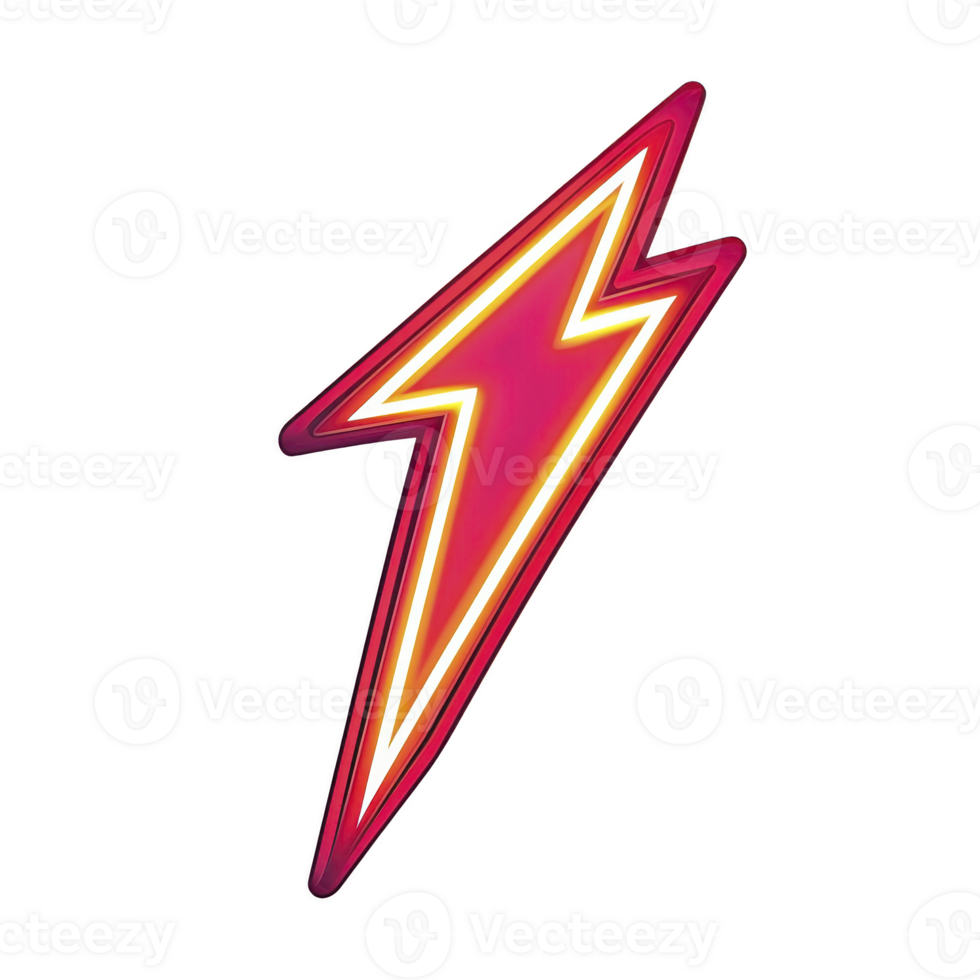 A vibrant red and yellow lightning bolt symbol with glowing effect, set against transparent background, conveys energy and power png