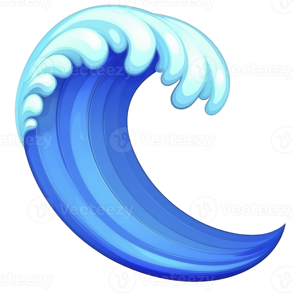 A stylized, vibrant blue wave illustration with dynamic curves and white frothy tips, evoking sense of motion and energy. Perfect for themes related to ocean, surfing, or water activities png