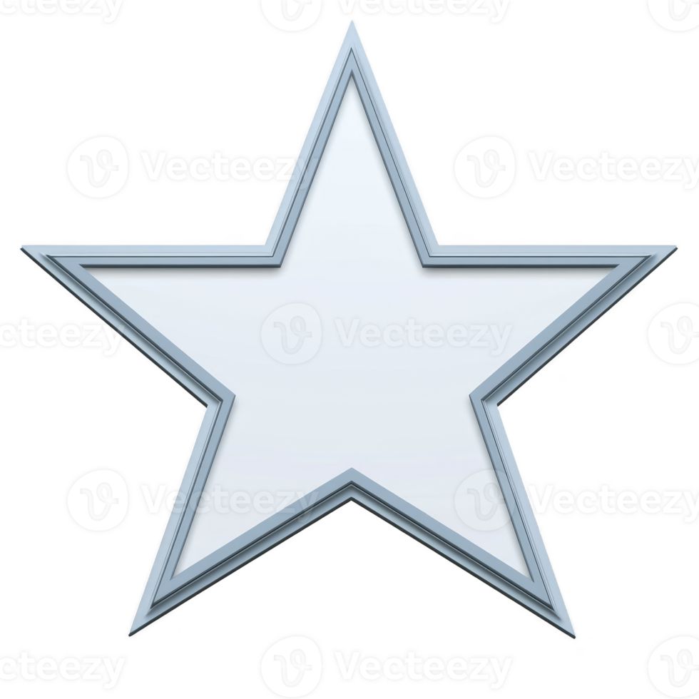 A white star with light blue outline is depicted against transparent background, symbolizing excellence or achievement. clean design and sharp edges give it modern and sleek appearance png
