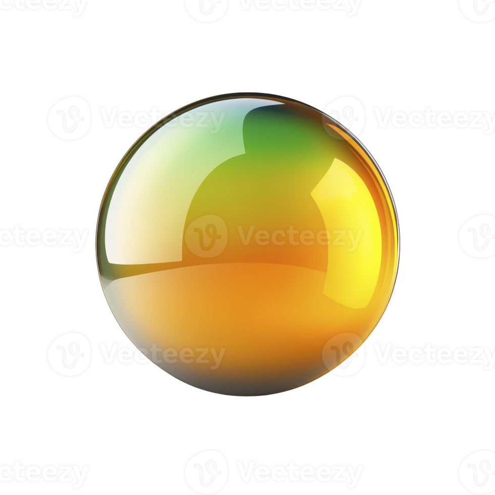A vibrant, multicolored glass sphere with glossy surface reflects light, creating mesmerizing gradient of green, yellow, and orange hues. smooth, reflective texture adds depth and intrigue png