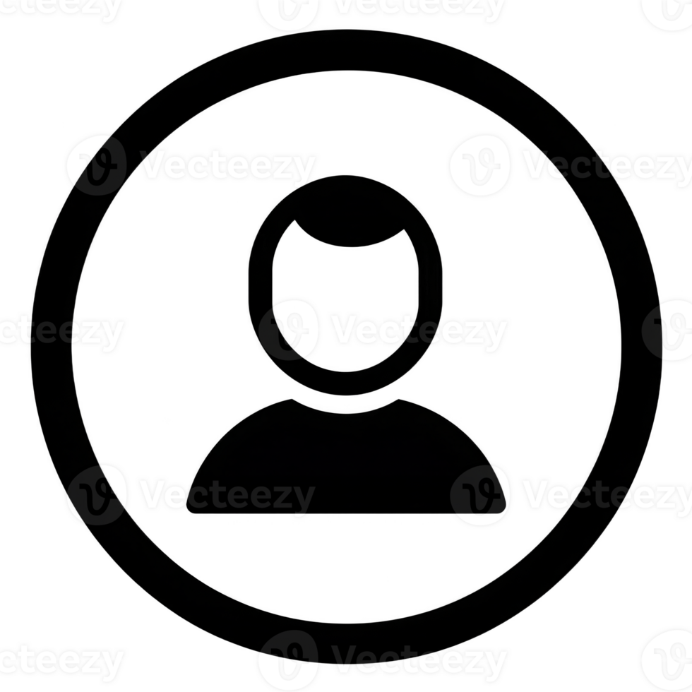A This is simple black and white icon of person inside circle, often used to represent user profile or account png