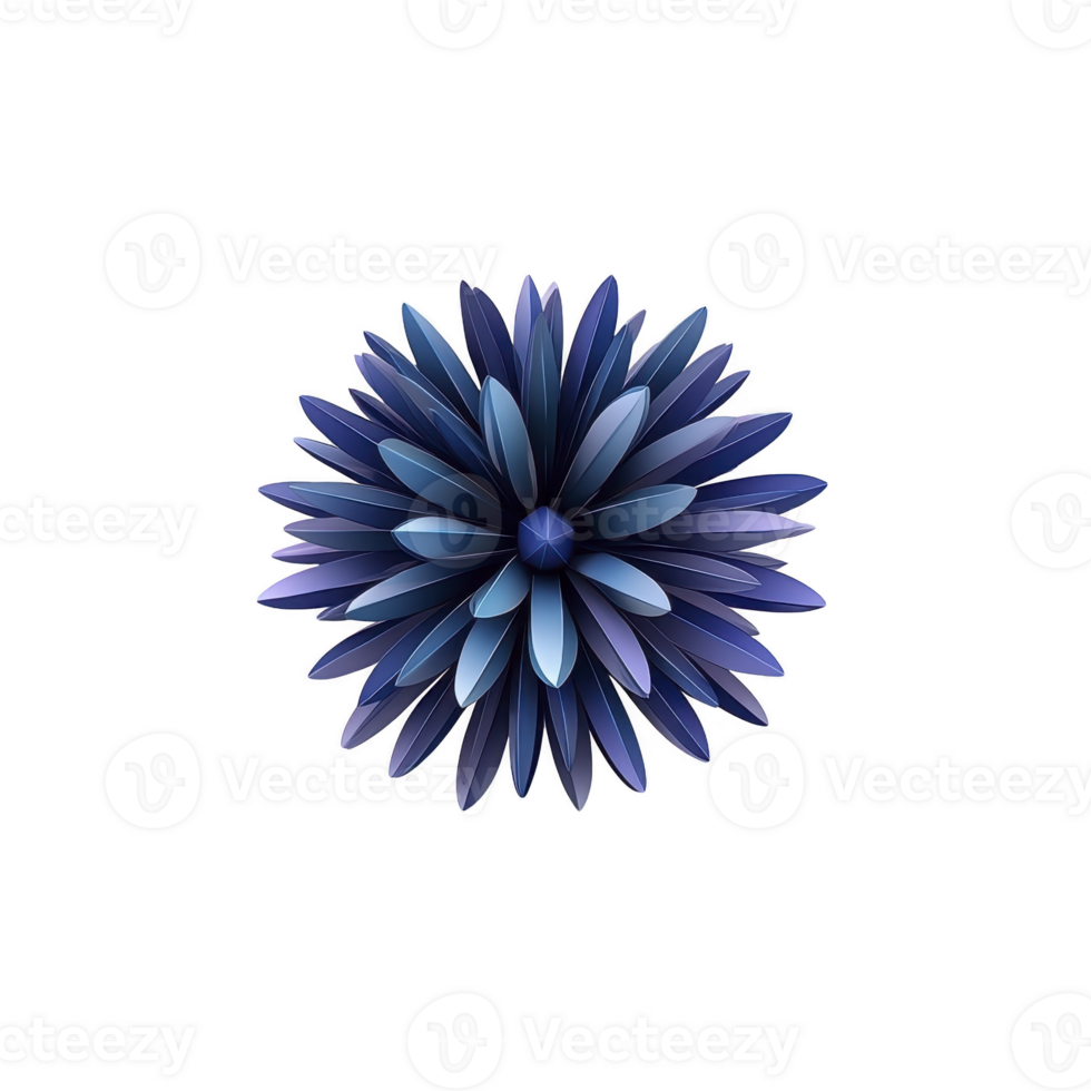 A vibrant, abstract 3D flower design with layered blue petals radiating from center, creating dynamic and symmetrical pattern. petals vary in shades, adding depth and visual interest png