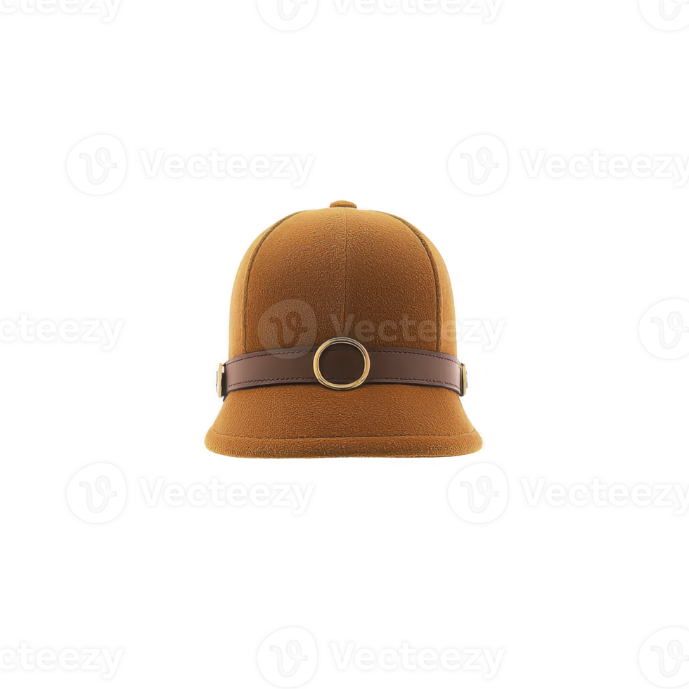 A stylish brown felt hat with leather band and gold buckle, perfect for adding touch of elegance to any outfit. hat classic design is both fashionable and functional png