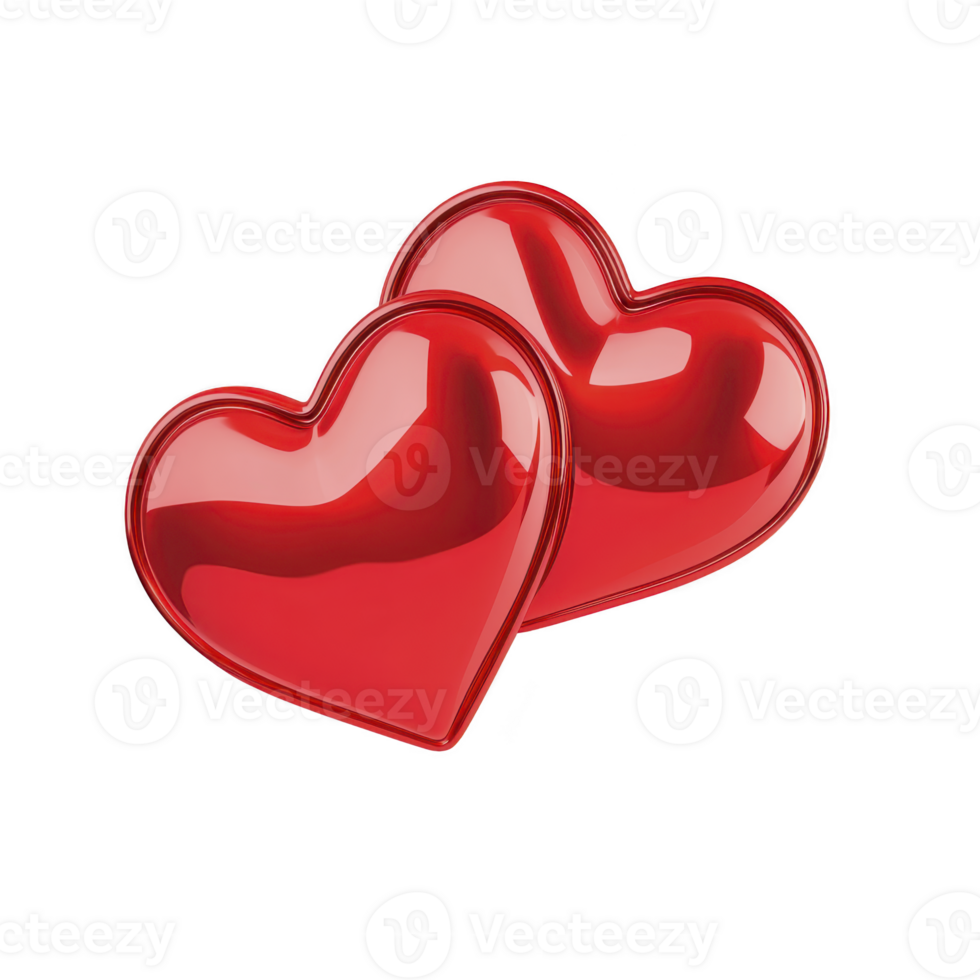 A Two shiny red hearts are placed side by side, symbolizing love and romance. glossy surface reflects light, adding vibrant and cheerful touch to image. Perfect for Valentine themes png