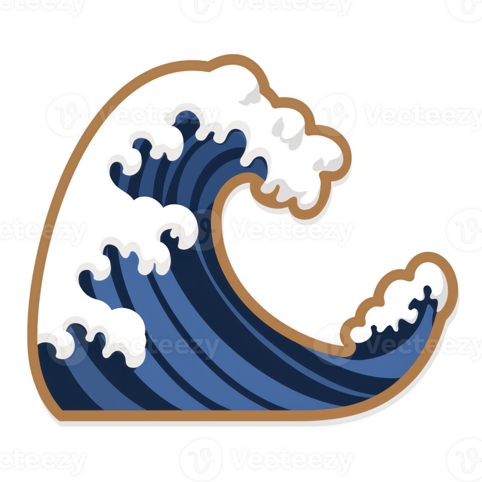 A This features stylized wave illustration with bold outlines and shades of blue, reminiscent of traditional Japanese art. wave is dynamic and expressive, capturing essence of ocean movement png