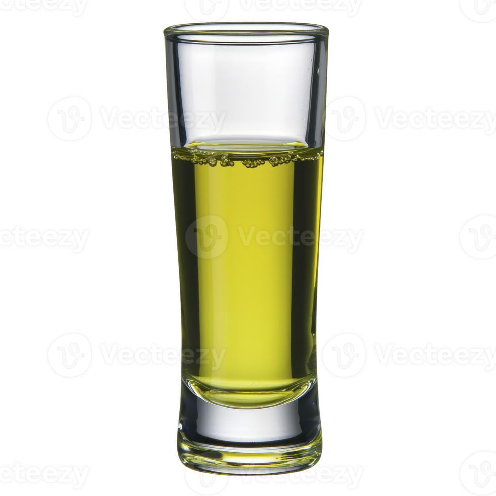 A tall, clear glass filled with vibrant yellow liquid, possibly beverage, stands against plain background. glass is cylindrical and liquid appears refreshing png