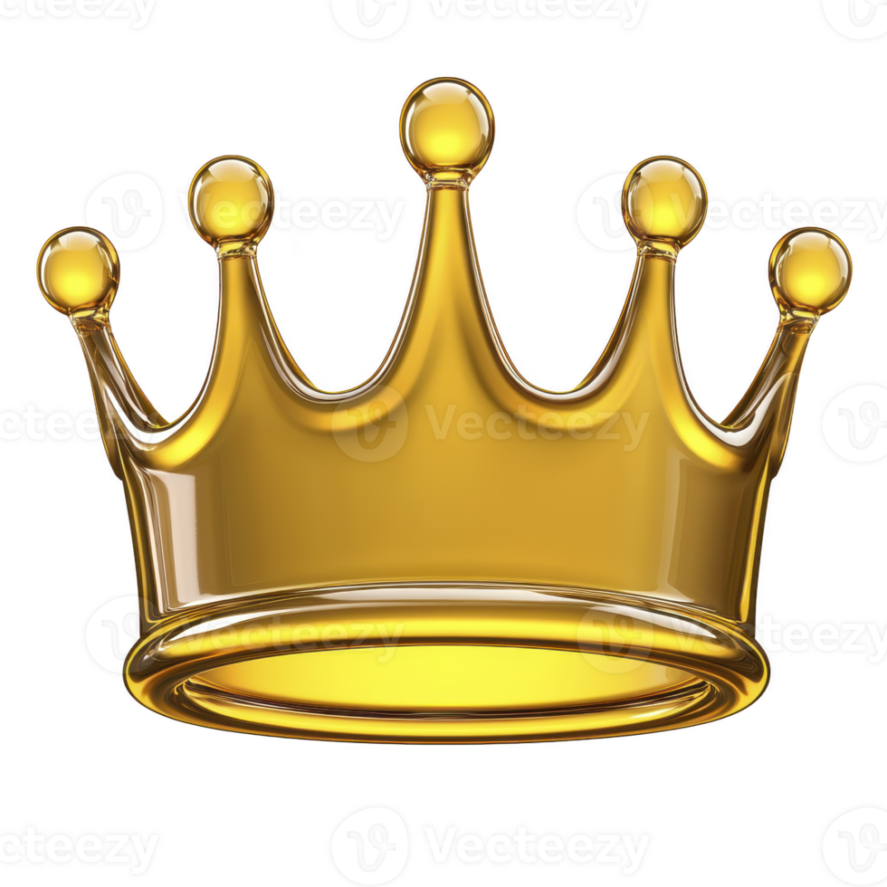 A shiny golden crown with classic design, featuring five rounded points, symbolizes royalty and luxury. crown reflective surface adds touch of elegance and grandeur png